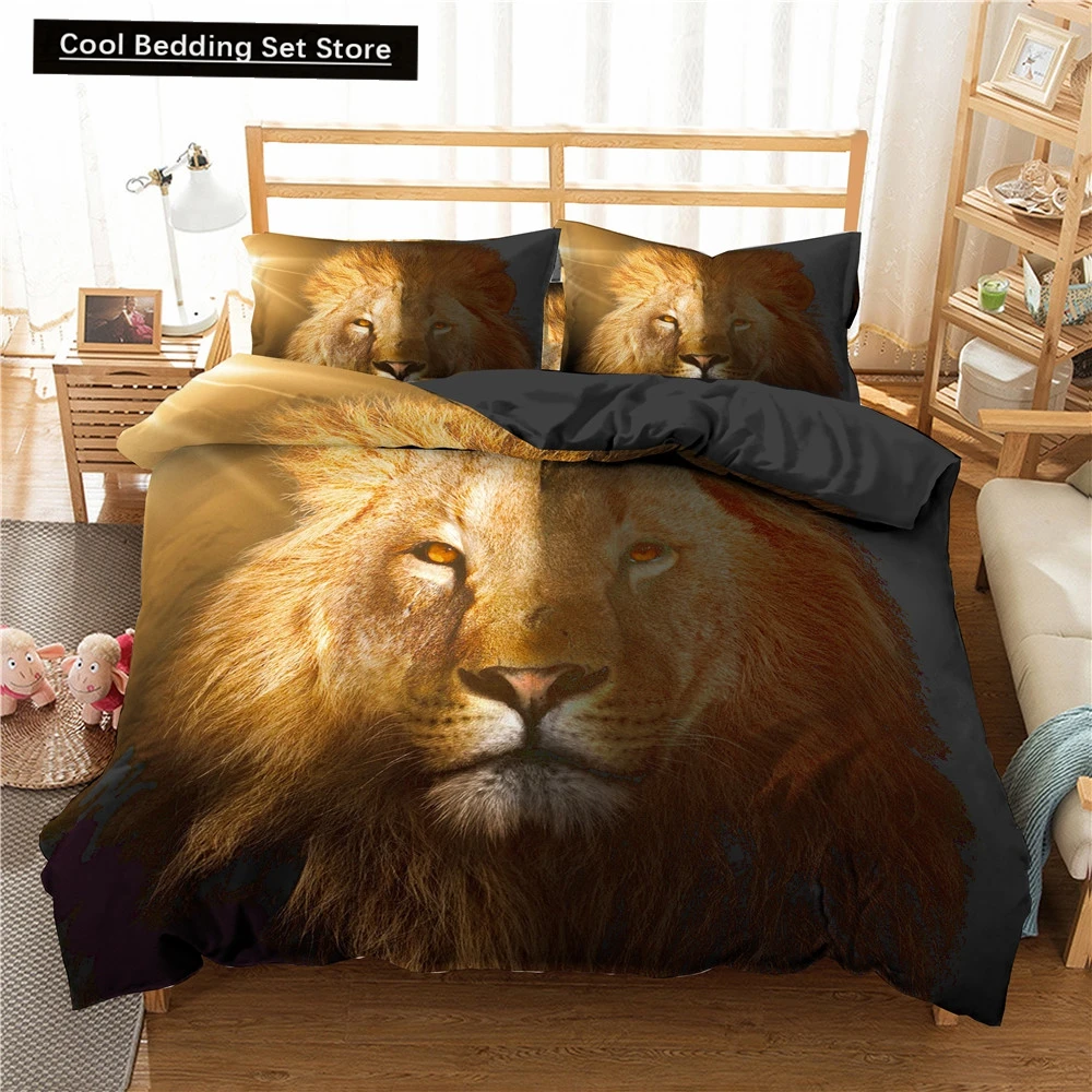 Strong Lions Tiger Bedding Sets Flame Wolf Duvet Cover Single Queen King Full Size Kids Women Rose Room Decor 2/3pcs Bedclothes