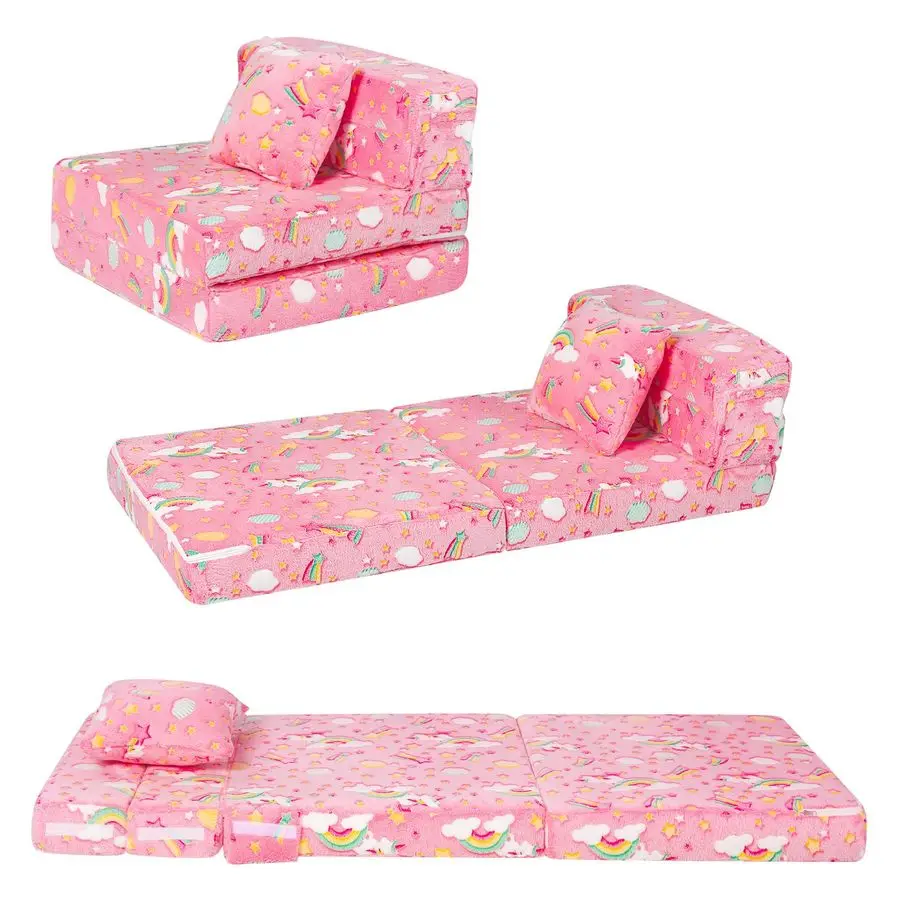 Leuchtendes Dreifach-Klappsofa für Kinder, Faltbare Futon-Matratze und Sessel, Klappbare Bodencouch für Spielzimmer und Dreifach-Klappmatratze zum Sitzen