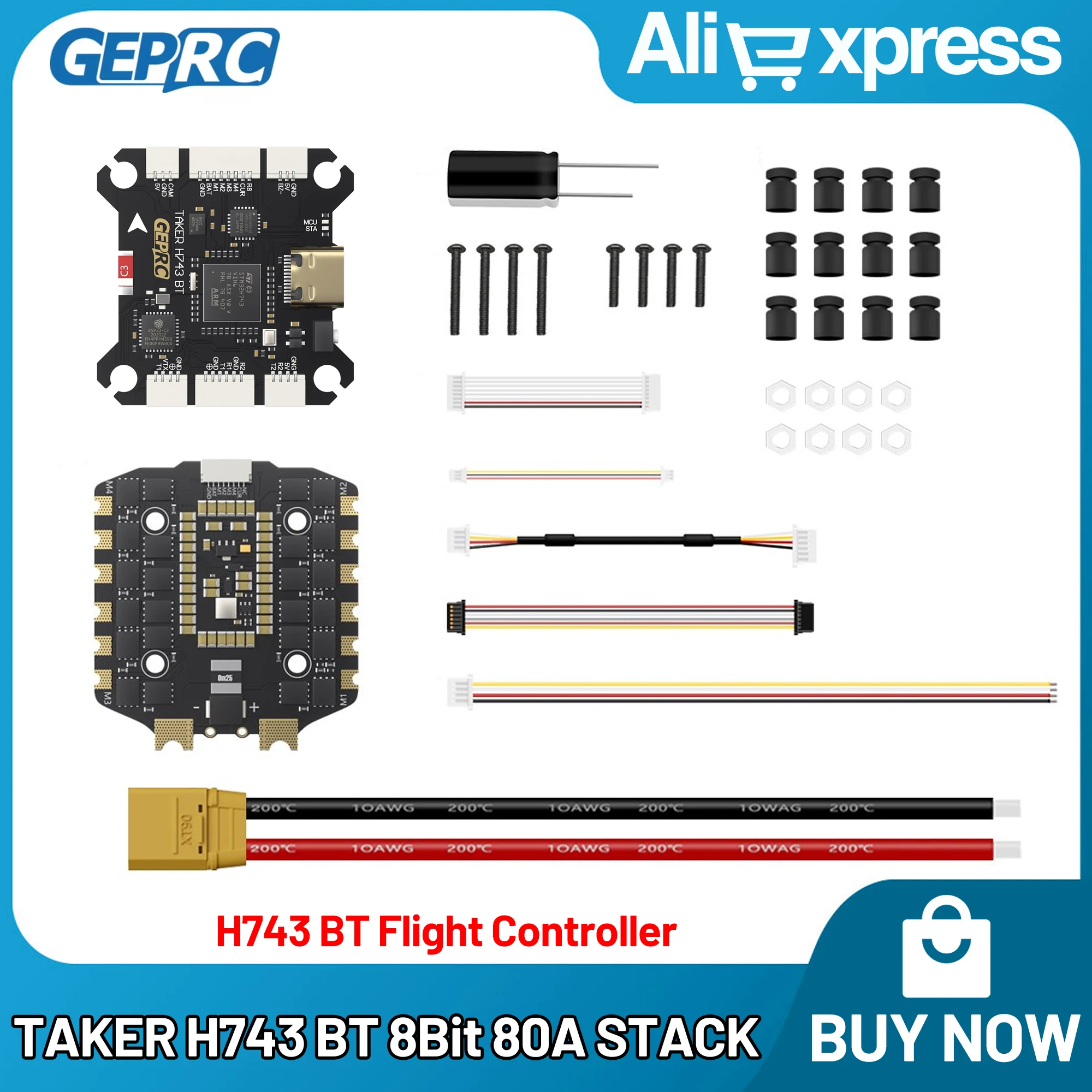 

Контроллер полета GEPRC TAKER H743 BT и H80_BLS 80A 4IN1 ESC Dual Gyro 512 МБ Black Box Запись анализа данных для гоночного FPV дрона