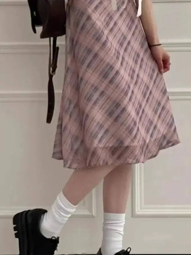 Sweet Skirts Chic Plaid Mini Skirt High Waist A-Line Korean Sle Commute Spring New Arrival Women's Fashion Mid-Length Skirts I3G