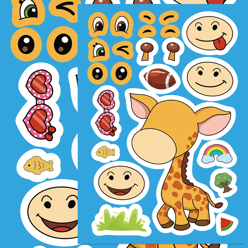 8/16 arkuszy Urocze Naklejki Puzzle ze Zwierzątkami dla Dzieci, Stwórz Własne Naklejki z Kreskówkami, Zabawne DIY, Układanka do Składania, Gra na Przyjęcie dla Chłopca i Dziewczynki, Zabawka