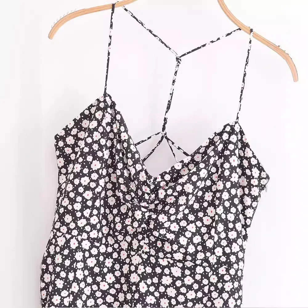 Damen Sweet Little Fresh Floral Neckholder Vintage Little Daisy Print Langes Kleid Sexy ärmellose trägerlose Kleider mit V-Ausschnitt