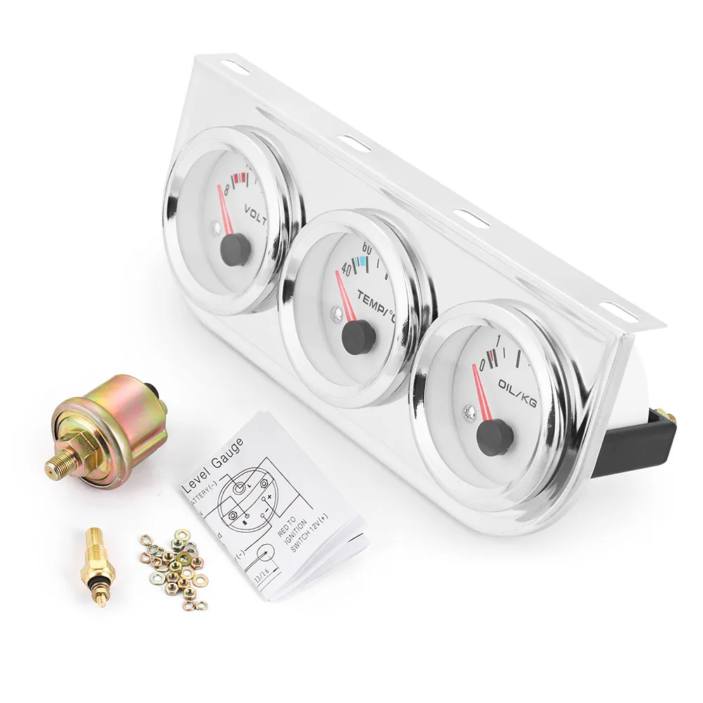 Chrome 2\'\'52MM Triple gauge kit water temp gauge+Voltmeter+Oil pressure gauge with Sensor Car Meter TT100895
