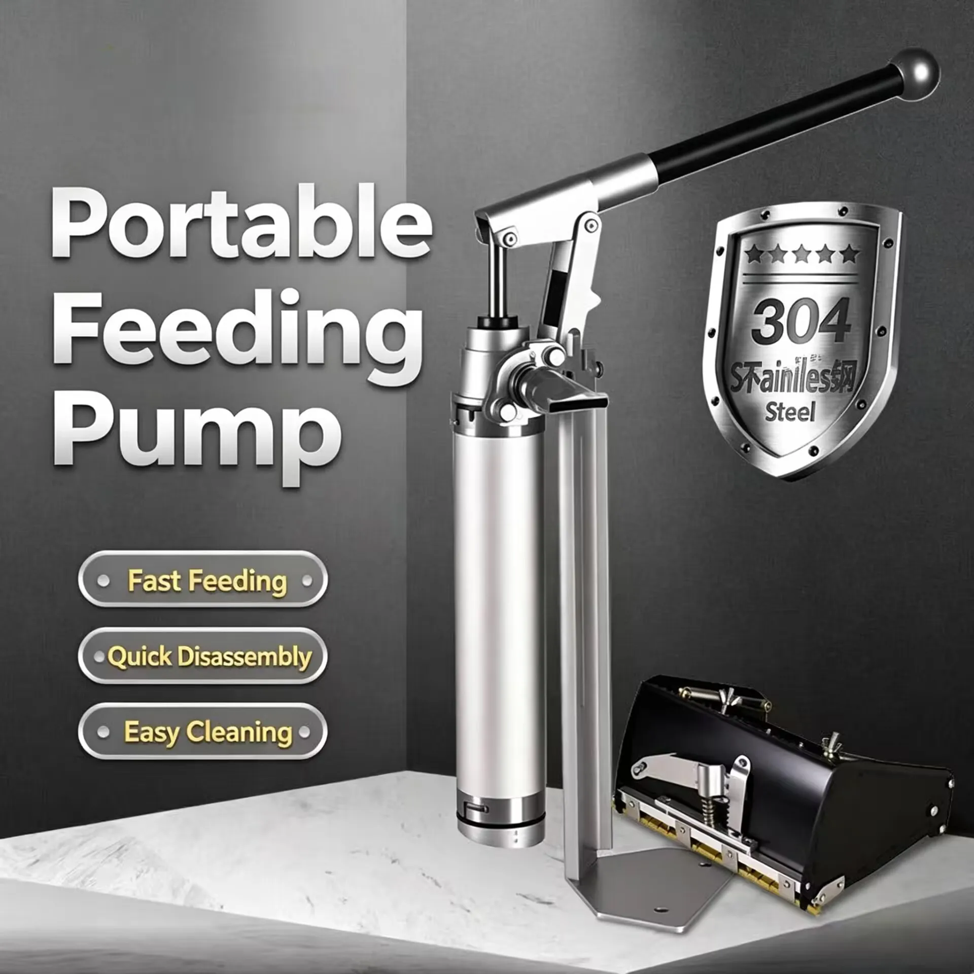 Stainless Steel Manual Feeding Pump Suction Device Portable Hand Pump for Liquid Transfer, Suitable for Indoor & Outdoor Use
