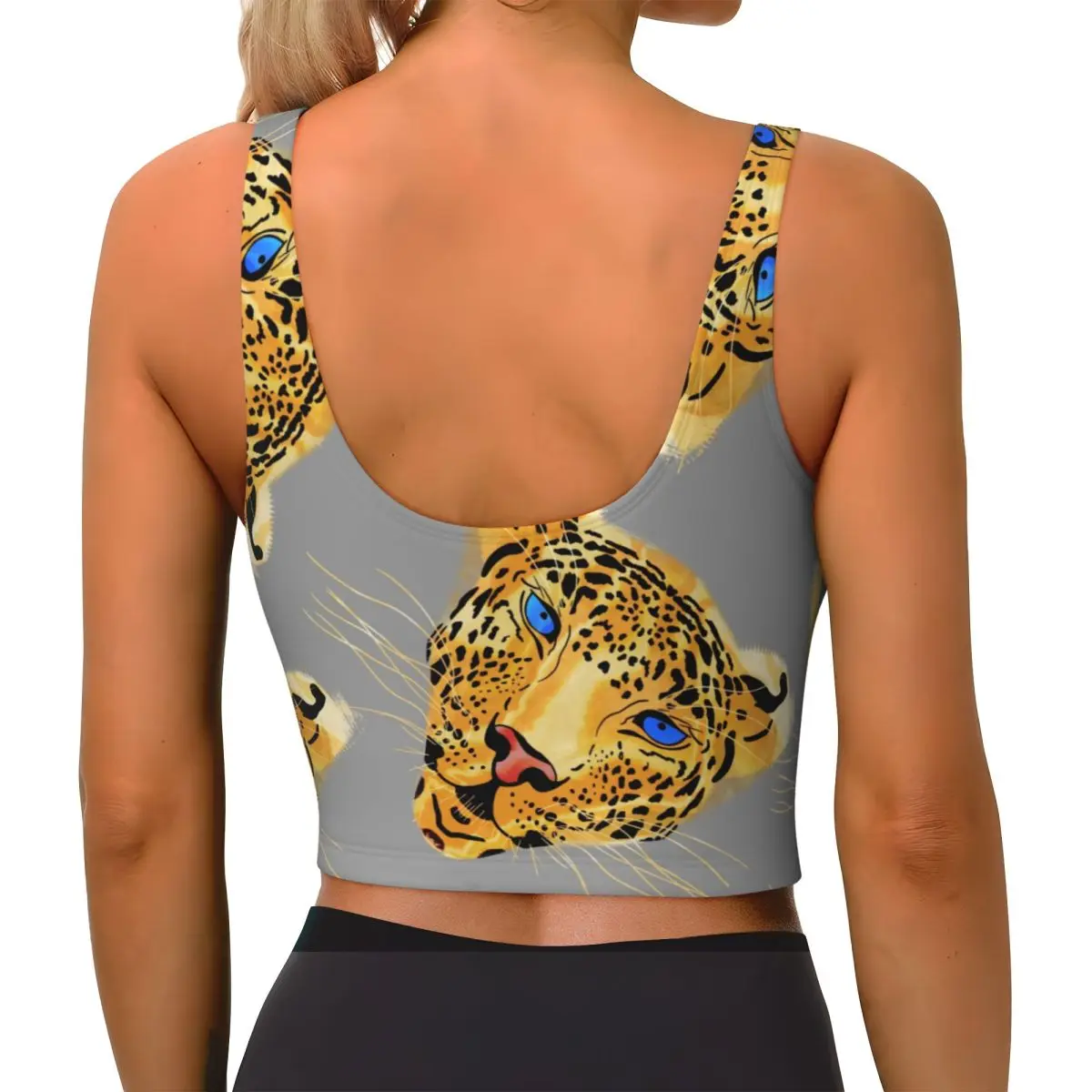 Yoga Vest Women Gym Sports Crop Tops Abstract Hand Drawing Leopard Streetwear Workout Breathable Tank Top Female