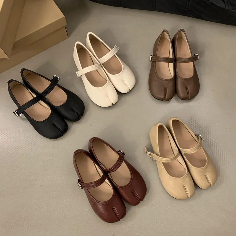 Tabi Ninja-zapatos planos de Ballet para Mujer, bailarinas con punta dividida, mocasines de tacón redondo, Tacones femeninos, marca de moda