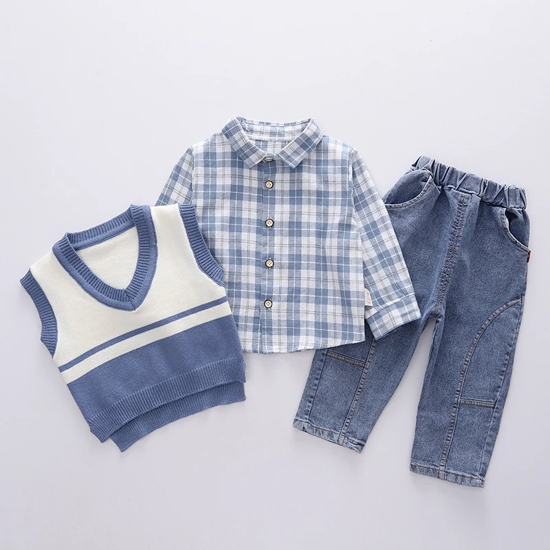 2022 New Children Fashion Kids Boy Gentleman Sweater Vest Shirt Pants 3Pcs/Set Kids Infant Clothing Toddler Tracksuit 0-5 Years