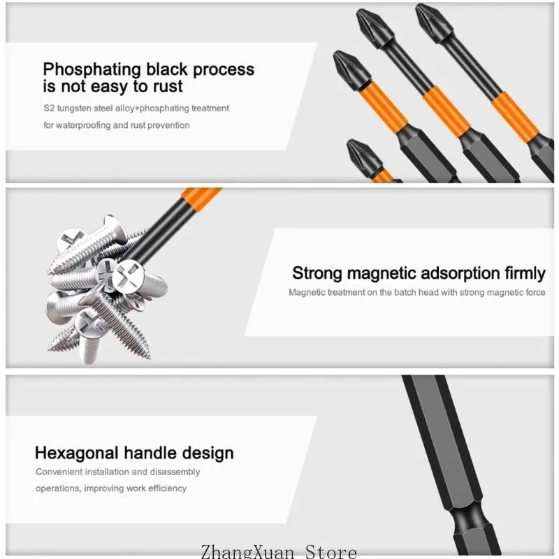 3XUF 6PCS 자기 영향 비 슬립 교차 스크루 드라이버 헤드 핸드 전기 드릴 육각형 전기 드라이버 비트 세트 도구