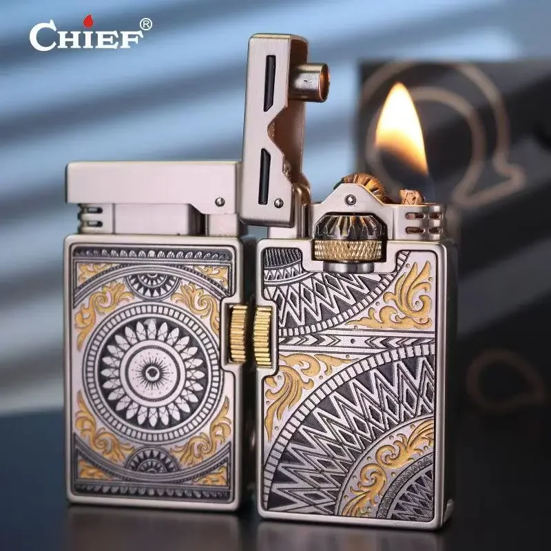 CHIEF second generation new rotating decompression creative lighter, personalized windproof and durable finely carved lighter