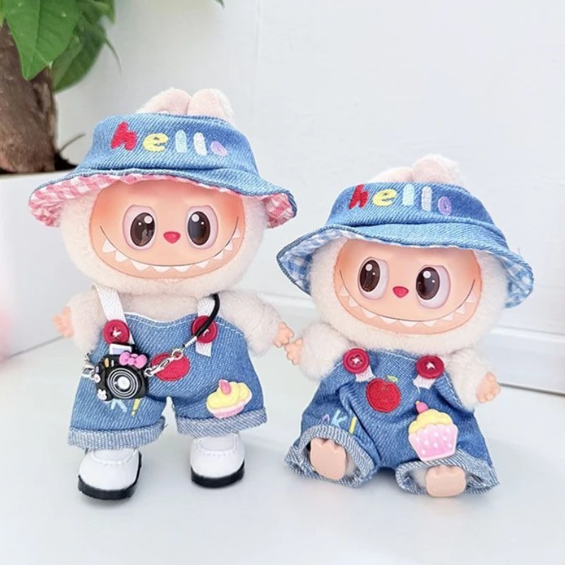 

Doll Clothes Accessories Suitable for Labubu V1 V2 V3 Cute Trendy Denim Overalls Camera Pendant Shoes Set Only Clothes No Dolls
