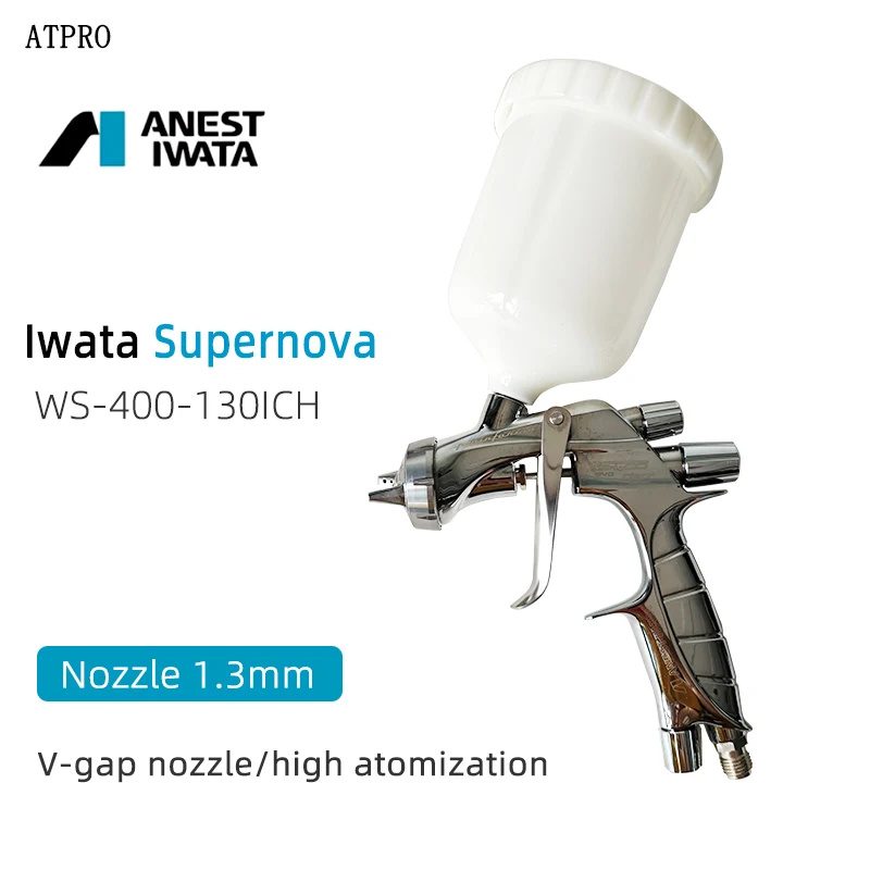 Japanese ANEST IWATA WS400 1301CH Paint Spray Gun Platinum Version Silver Knob 1.3 MM Nozzle V-Type Nozzle