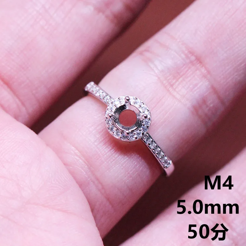 0.5ct 5mm Round Ring Settings S925 Silver Diamond-ring Accessories Women Adjustable 5A high quality