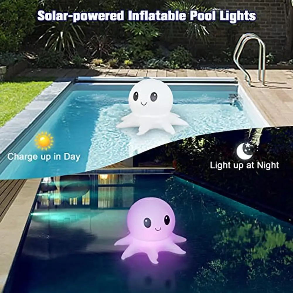 Solar Powered Octopus Inflatable Pool Lights Waterproof & Durable Colorful Ball Lights 4 Pack