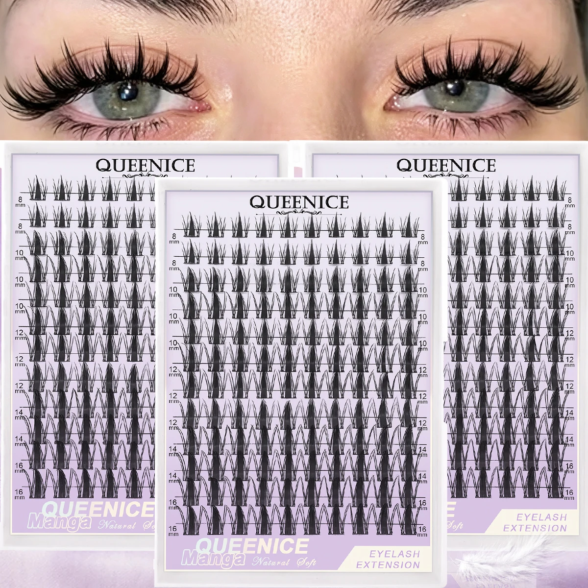 Manga Wimpernbüschel, Feenhaft Wispy Spiky Einzelwimpern, Dünnes Band DIY Wimpernverlängerungs-Set, 8-16mm Natürliche Anime-Wimpern