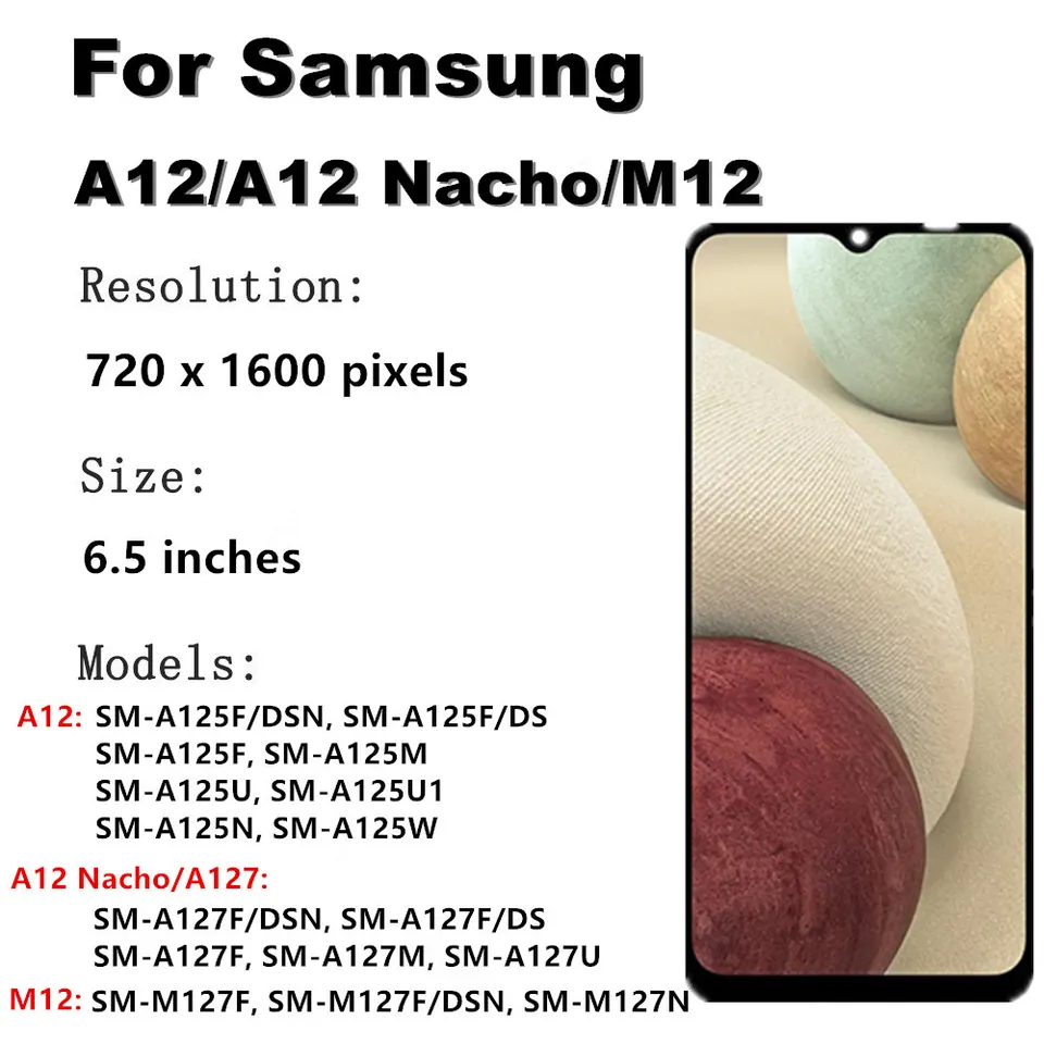 Pantalla para Samsung Galaxy A02, A12, A12 Nacho, M12 con táctil y digitalizador, para A022, A125, A127, M127 2