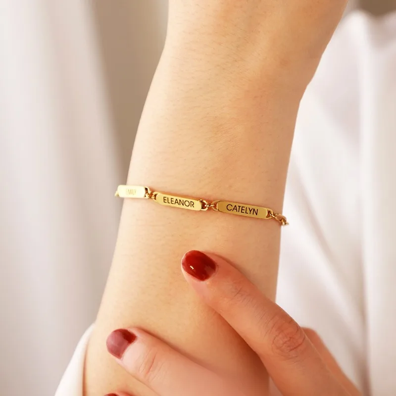 

Personalized Name Bracelet Custom Engraved Names Bar Bracelet With Paperclip Chain Family Jewelry Gifts Mother's Day gift