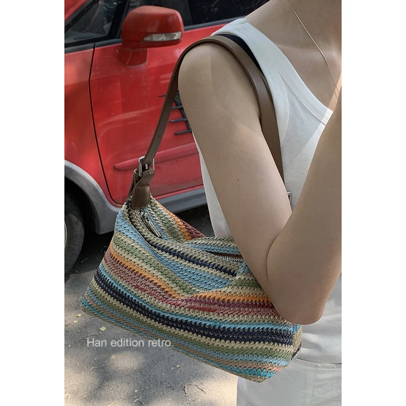 Miyagawa Summer Niche Woven Underarm Bag Women\'s 2024 New Fashion Hand-held Grass Woven Versatile Single Shoulder Crossbody Bags