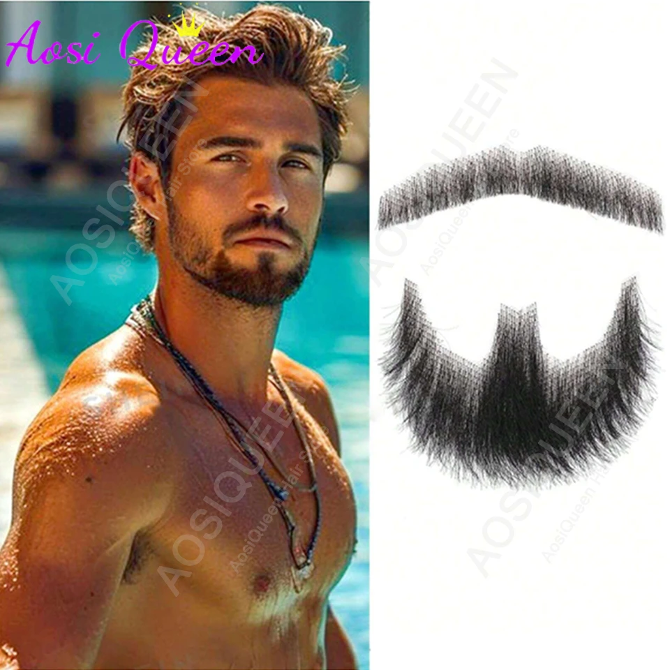 

Искусственная борода: реалистичная, полностью связанная вручную, с имитацией козьего рогатого усика, невидимая на шнурке, для Хэллоуина, мужского макияжа и развлечений