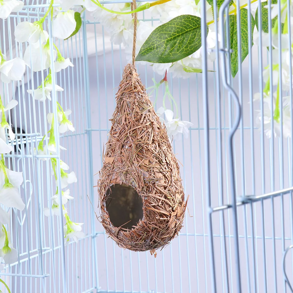 3 Pcs Hanging Grass Bird Nest Natural House Decorate for Balcony Shed Straw Hideaway