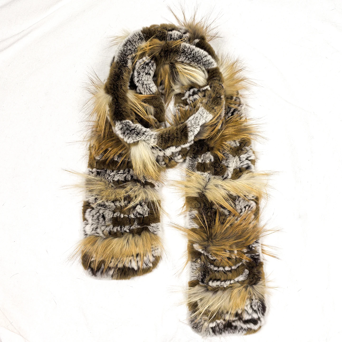 

Besfilin Women's Long Style Real Rex Rabbit And Fox Fur Scarf Keep Warm Lengthened Fashion Accessory for Spring Autumn Winter