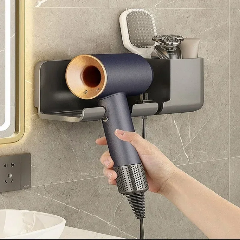 Hair Dryer Holder Wall Mounted Simple Hair Dryer Holder Bathroom Tissue Holder Storage Rack Shower Organizer  Bathroom Shelves