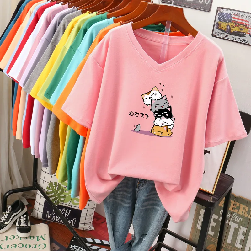 Plus Größe 200 Pou Reine Baumwolle ort Sve T-shirt frauen Lose V-ausschnitt Koreanische Sle Sommer Kleidung Abnehmen Bauch Abdeckung