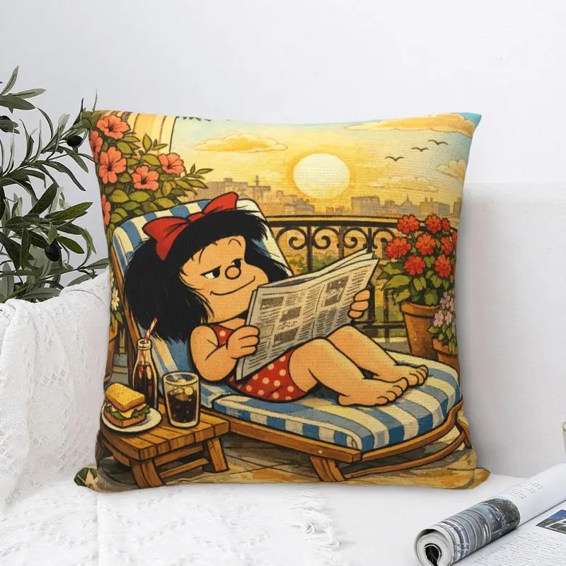 Custom Humor Mafaldas Quino Comic Cartoon Manga Nordic Throw Pillow Cover Cushions Cover for Sofa