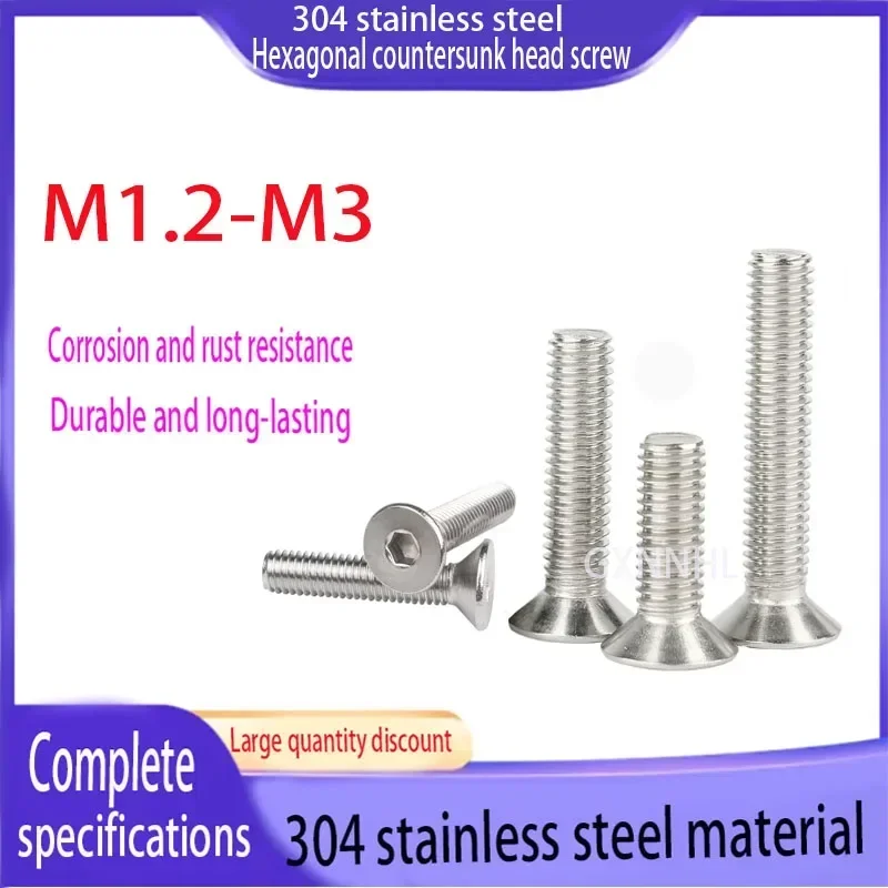 5pcs-200PCS 304 stainless steel M1.2 M2 M3 Countersunk hexagonal screw,  flat cup bolt, flat head screw