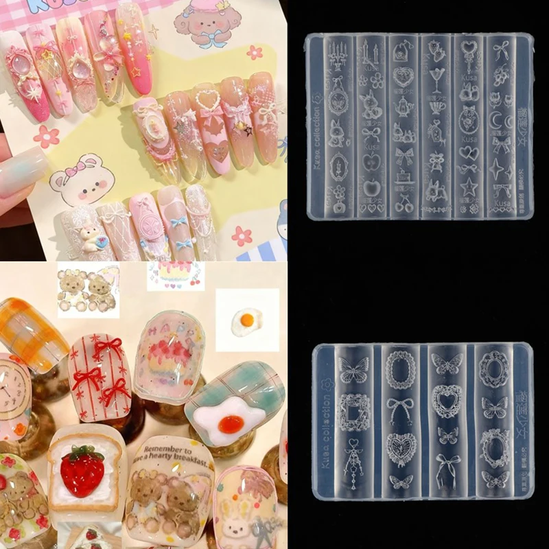 แม่พิมพ์ซิลิโคนสำหรับตกแต่งเล็บลายการ์ตูน ลูกไม้ โบว์ กระต่าย น่ารัก เทียน ดวงจันทร์ ดอกไม้ สตรอว์เบอร์รี สำหรับทำเล็บ 3 มิติ อุปกรณ์ตกแต่งเล็บ