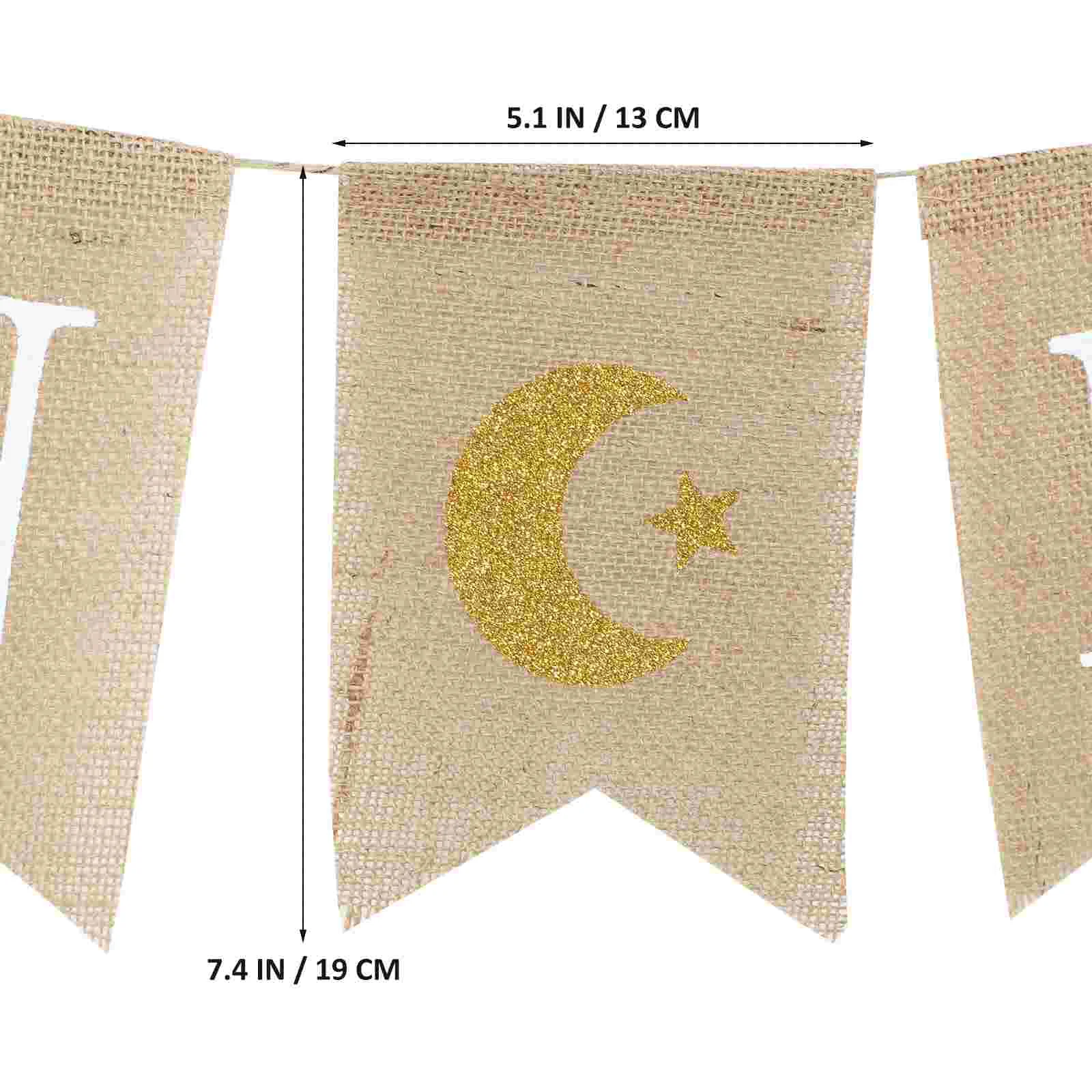 Muslim Ramadan Bunting Banner Eid Decorative Burlap Banner Linen Swallowtail Pull Flag Party Supplies (RAMADAN MUBARAK)