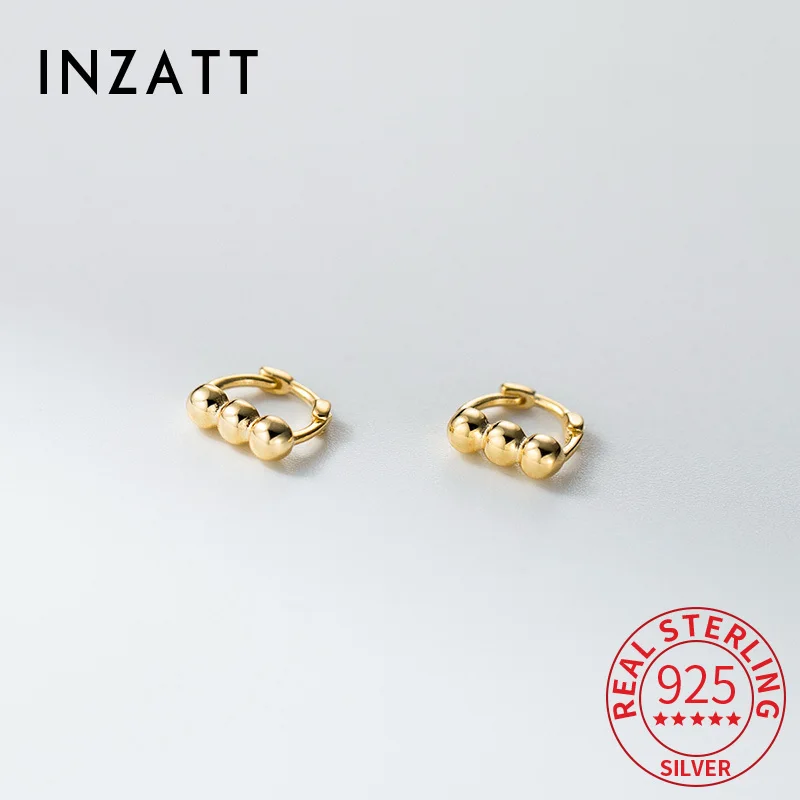 

INZATT Real 925 Sterling Silver 18K Gold Bead Mini Hoop Earrings for Women Classic Fine Jewelry Minimalist Accessory