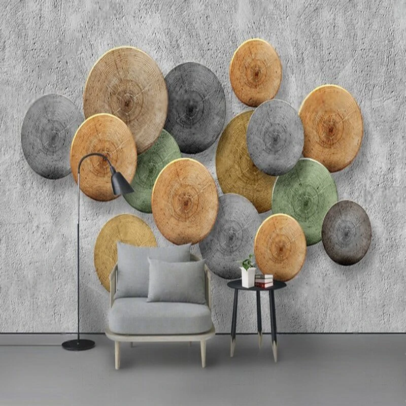 Modern 3d stereoscopic color wooden ring cement TV luxury home decoration bedroom background wall