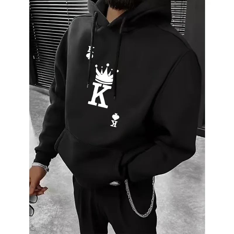 Men's Spades Poker King K Crown Pattern Printed Casual Hoodie Sportswear Autumn/Winter Men's Hoodie