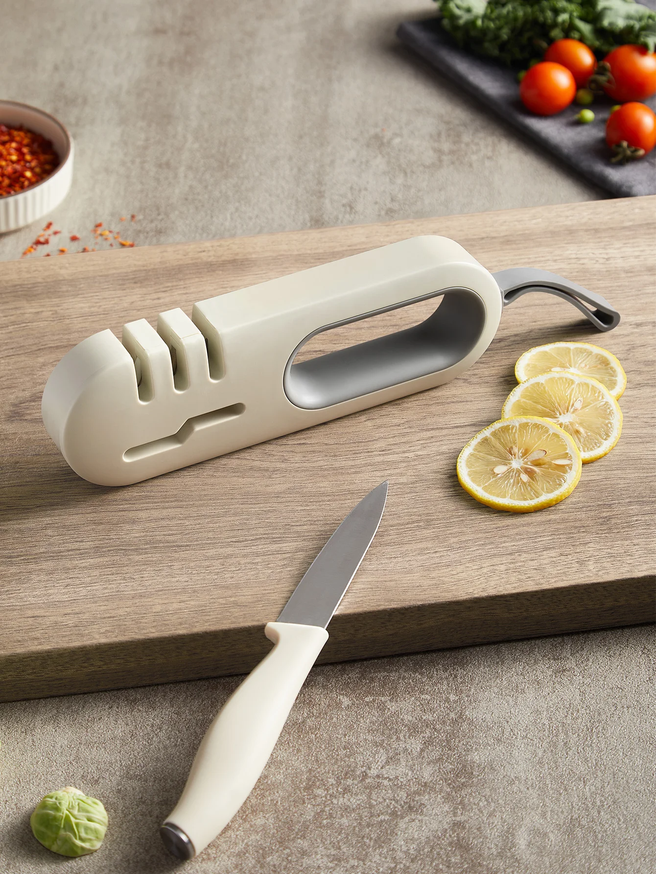1 multifunctional manual quick sharpener with anti slip base, household kitchen knife and scissor sharpener, convenient and fast