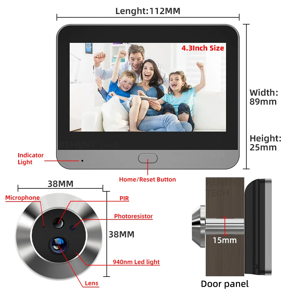 تويا سمارت 3MP 140 °   زاوية رؤية واسعة الرقمية ثقب الباب عارض العين واي فاي كشف الأشعة تحت الحمراء PIR لا التعرض الأحمر كاميرا الباب أليكسا جوجل