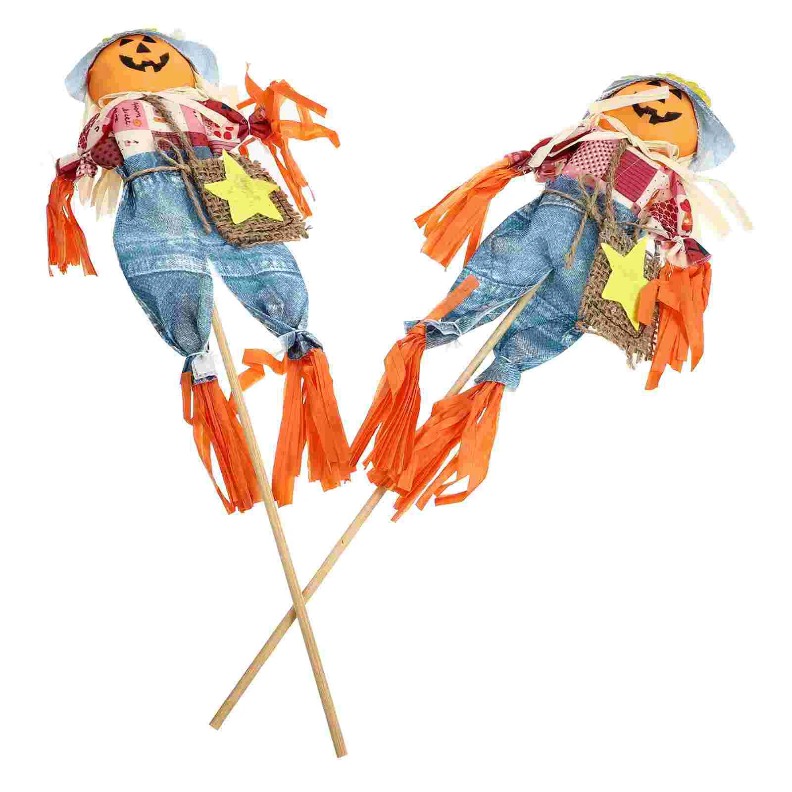 2 Pcs Halloween Decoration Yard Scarecrow Pumpkins Toy Decorations Garden Creative Decors Straw Party Ornament Lawn Foam