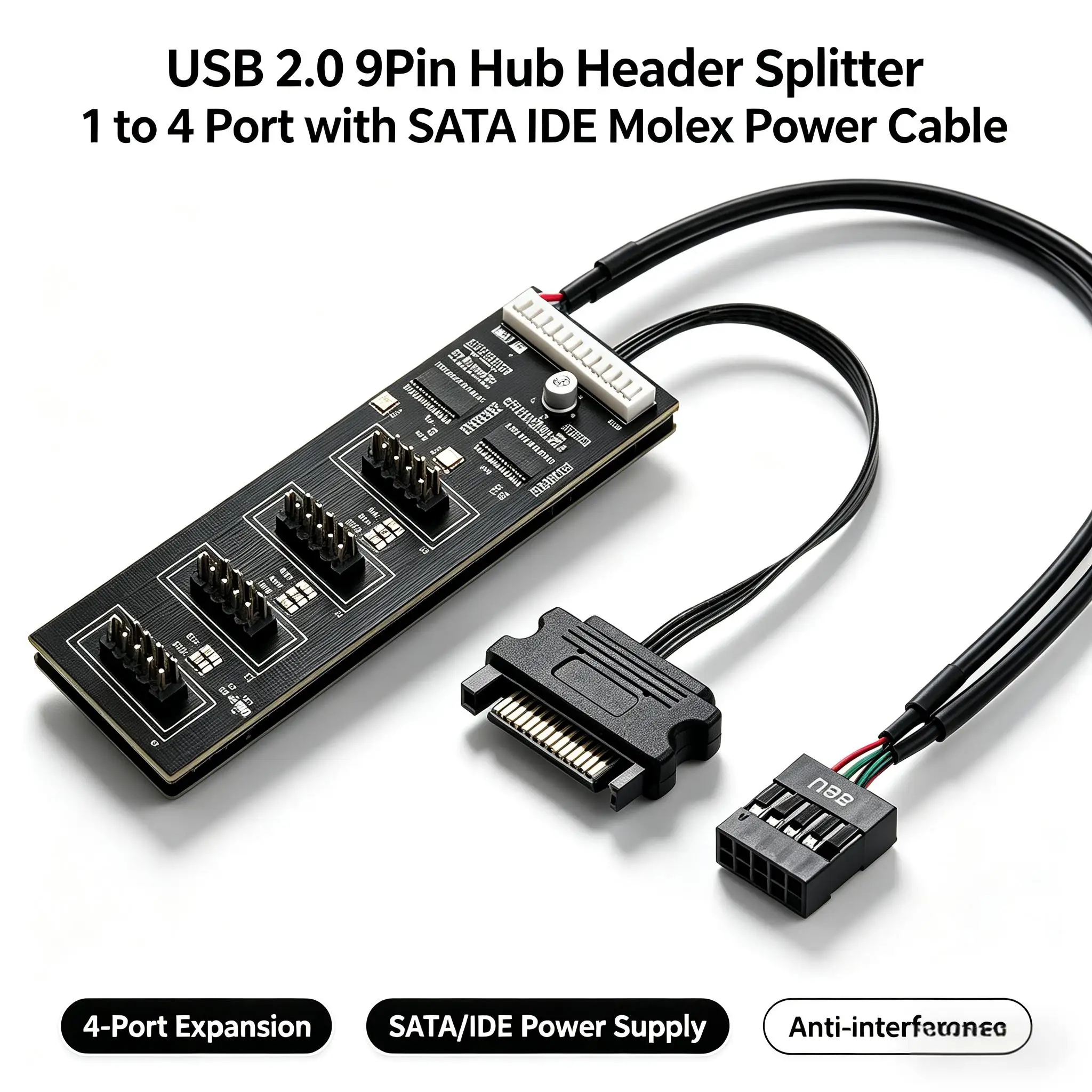 

Кабель-разветвитель USB 2.0 с 9-контактным разъемом (штекер) на 4 гнезда (гнездо) для материнской платы, адаптер для процессора, Wi-Fi