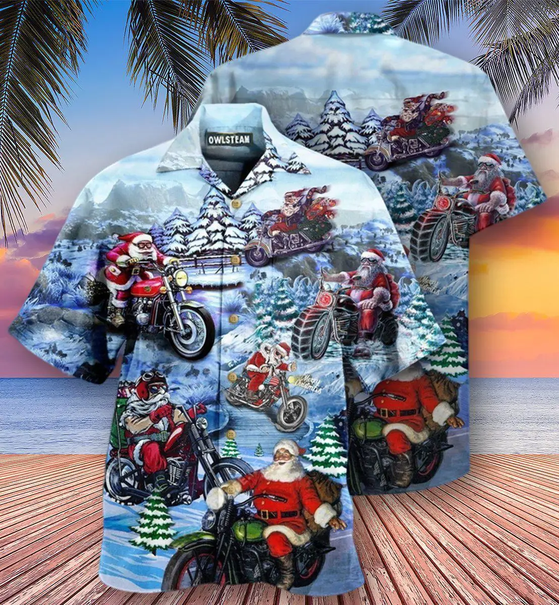 New Men's Shirts Christmas Day Theme Kawaii Hawaiian Short Sleeve Oversize Button Shirts Summer Beach Wear