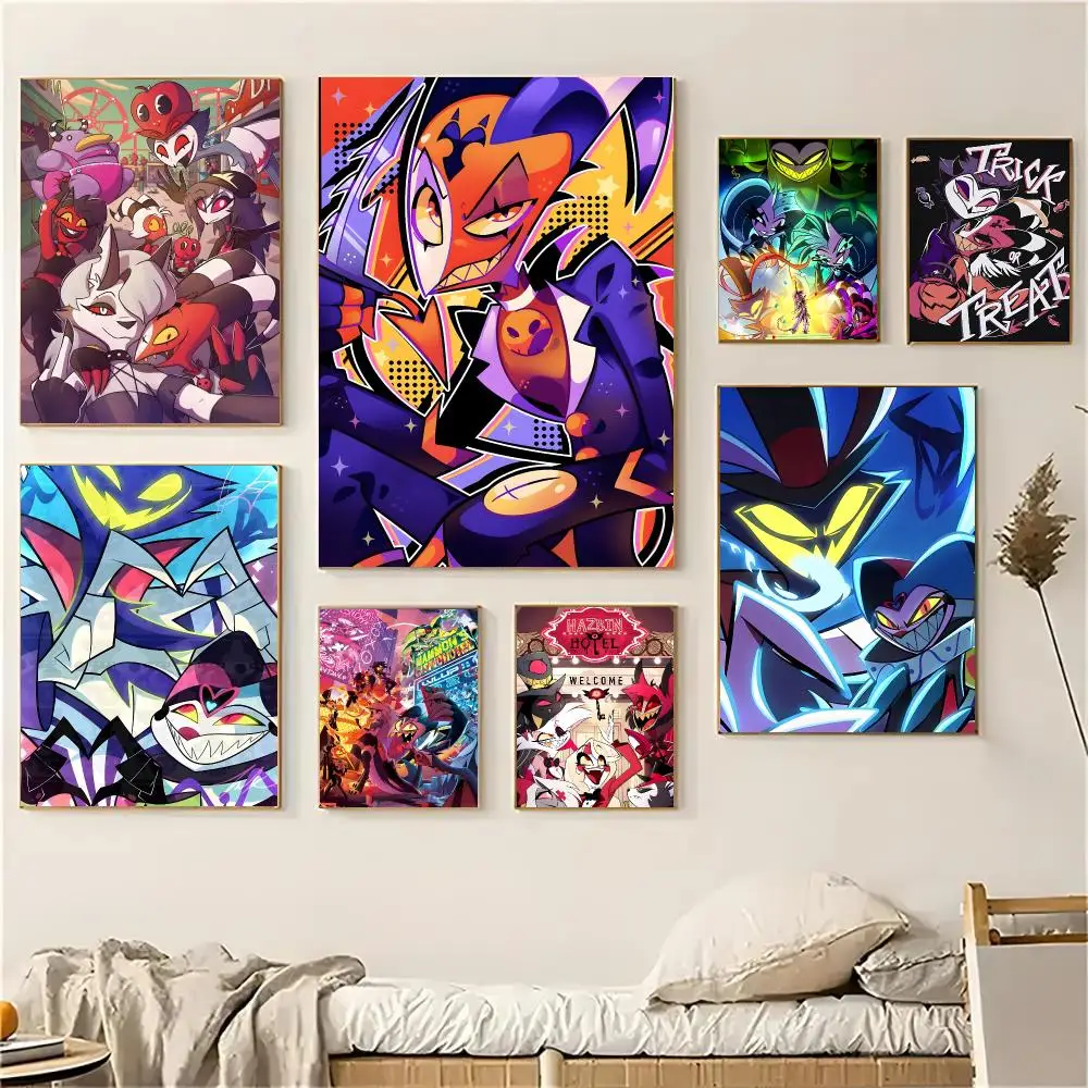 Cartoon H-Helluva Boss Poster Self-adhesive Decal Living Room Bedroom Party Bar Decor Moisture-proof Fade-resistant
