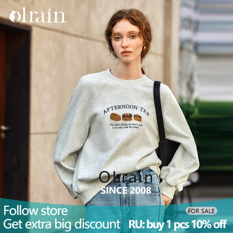 

OLrain Embroidery Woman Sweatshirt Spring 2025 New Vintage Fashion Cotton Streetwear Long Sleeve Casual Pullovers M57CR95855