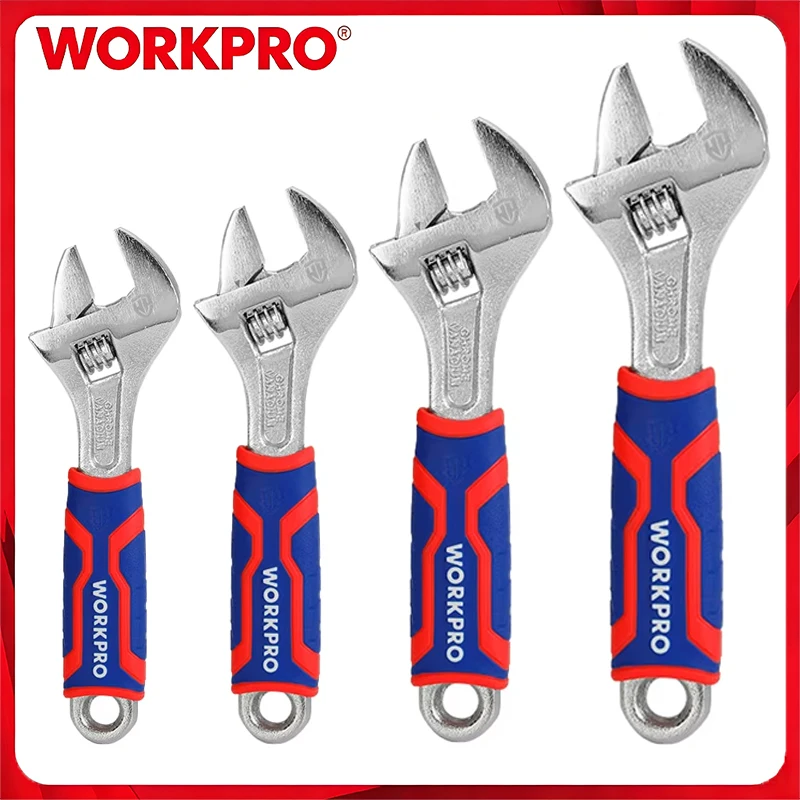 WORKPRO WP272010-2013 4-Piece Adjustable Wrench Set Heavy Duty CR-V Steel Non-slip Grip for Plumbing Automotive Home Repair
