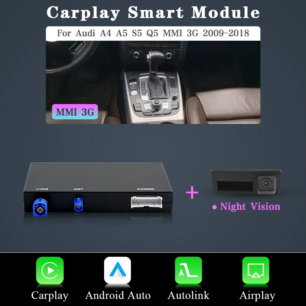 AUTOTOP Android Auto Smart Adapter Voor Audi A4/A5/S4/S5/Q5 MMI 2G/3G Draadloze CarPlay AirPlay MirrorLink Bluetooth GPS Wifi