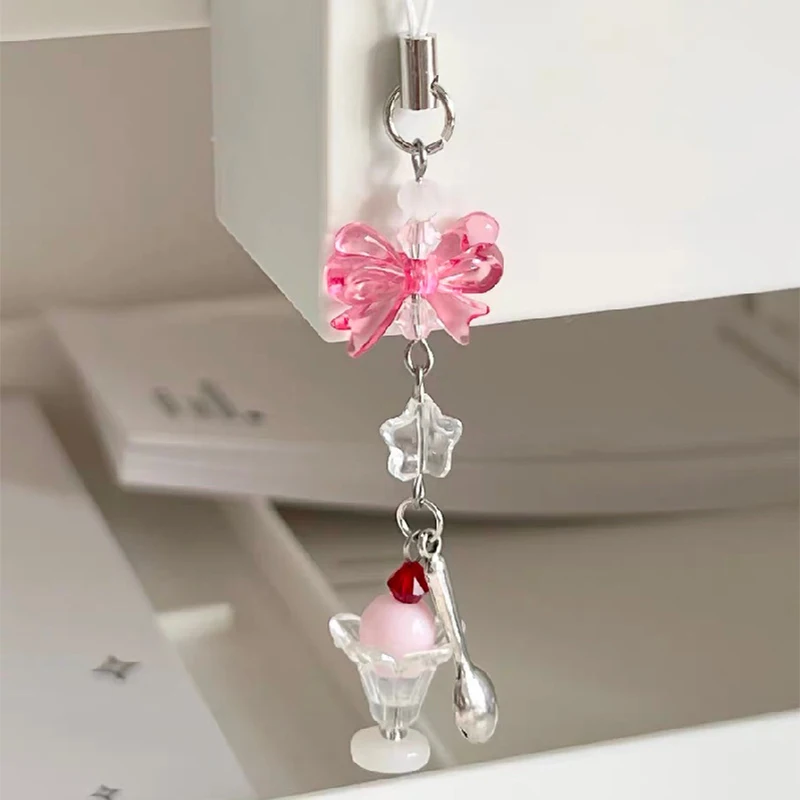 Y2K الآيس كريم ستار المفاتيح ل جراب هاتف لطيف Kawaii مقلد الغذاء الفاكهة كيك تحلية كوب مفتاح سلسلة حقيبة قلادة هدية لفتاة