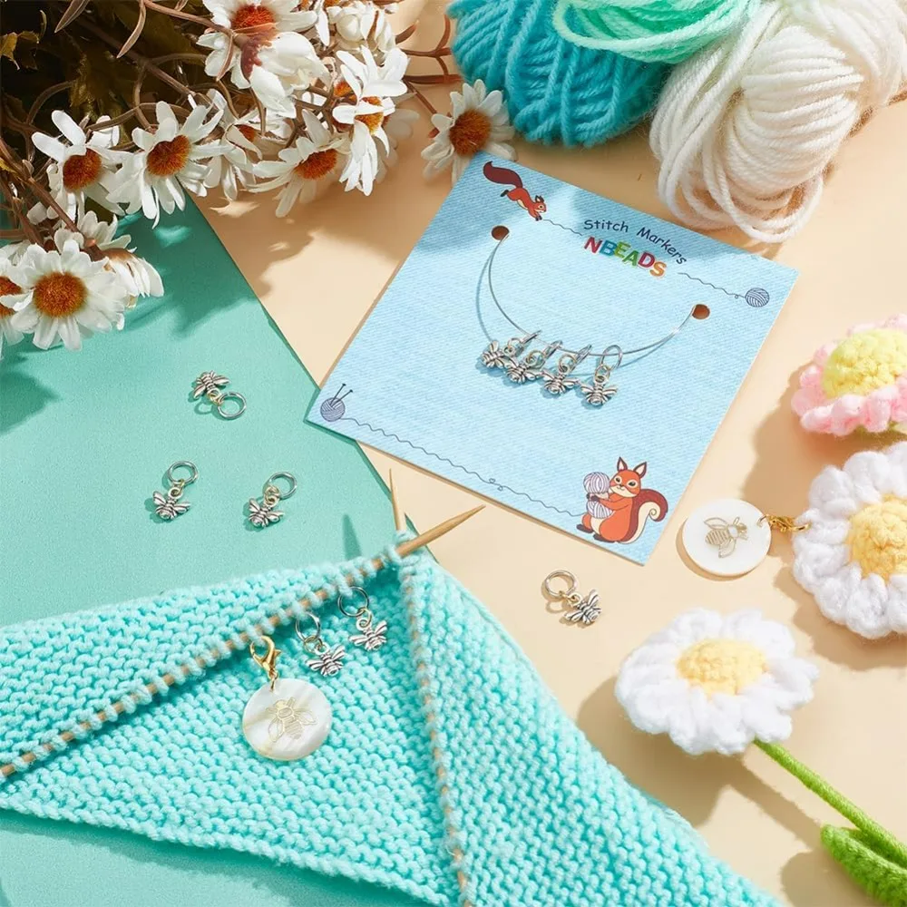 12 قطعة 2 أنماط النحل سبائك غرزة علامات المينا الكروشيه غرزة ماركر الطازجة قفل غرزة ماركر الحياكة الكروشيه