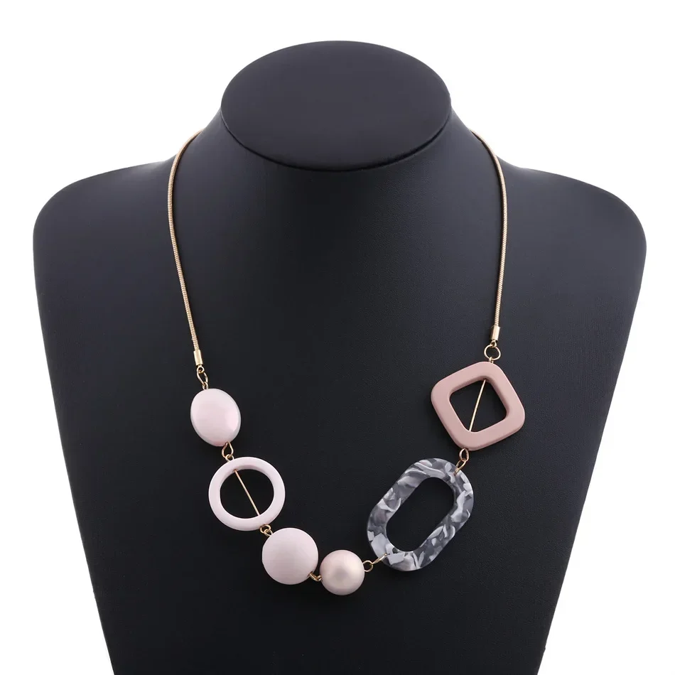 Women\'s Acrylic Beads Necklaces Round Circle Pendants for Women Colorful Beaded Necklace Fashion Chic Jewelry