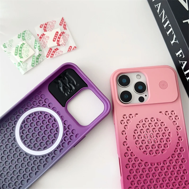 Heat Dissipation Mesh Gradient For Magsafe Wireless Charge Case For iPhone 16 15 14 Plus 12 13 Pro Max Breathable Magnetic Cover