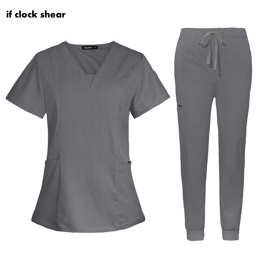 

Stretch Fabric Scrub Set Medical Nurse Uniform Women Men Hospital Doctor Surgical Workwear Pet Grooming Veterinary Work Clothing