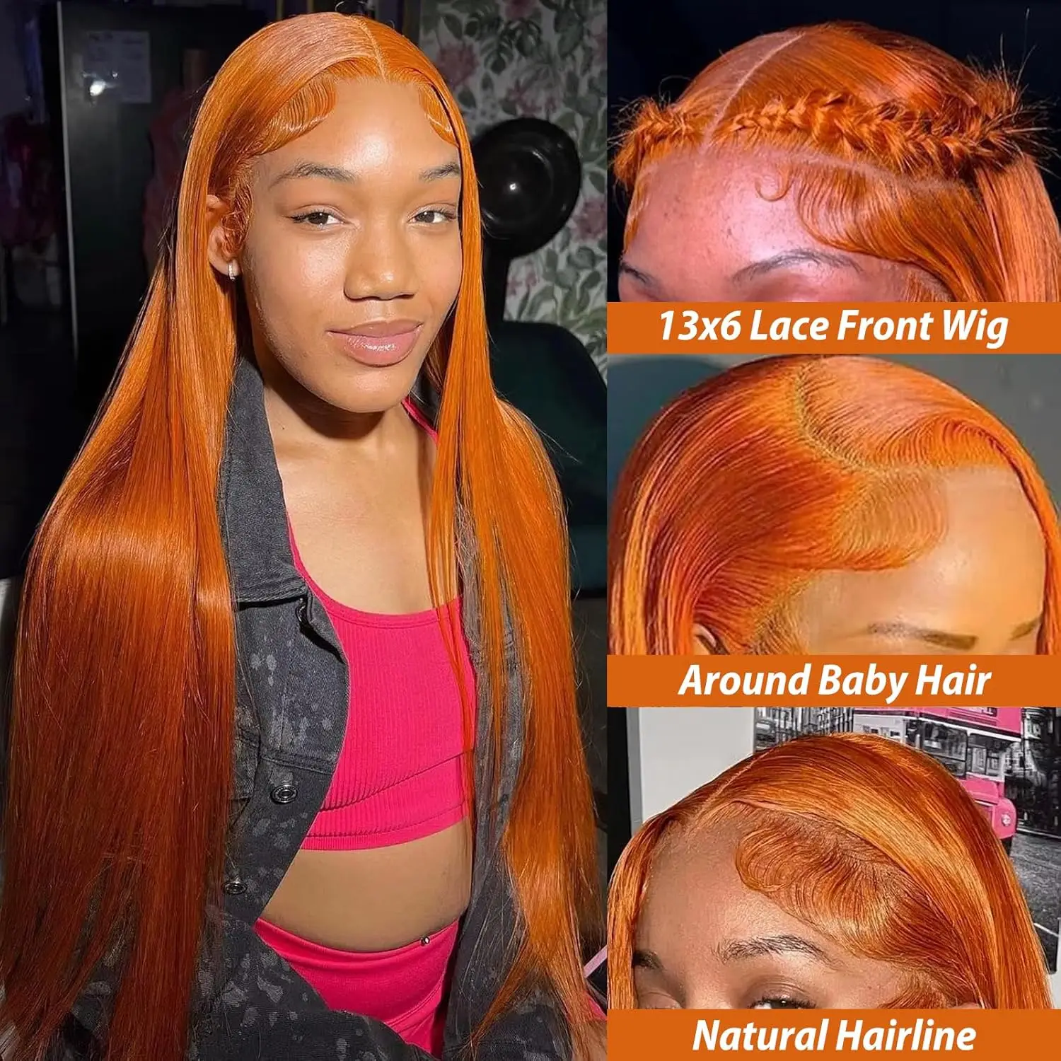 Ginger Wig Human Hair Straight 13X6 Lace Front Human Hair Wigs Pre Plucked 350# Colored HD Lace Frontal Wig Human Hair For Women image 3
