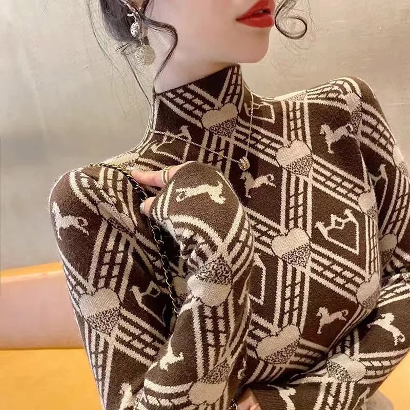 Early Spring Love Striped Jacquard Slim Sweaters Women Y2k Soft Elastic Vintage Knitted Pullovers Female Fashion Inside Knitwear