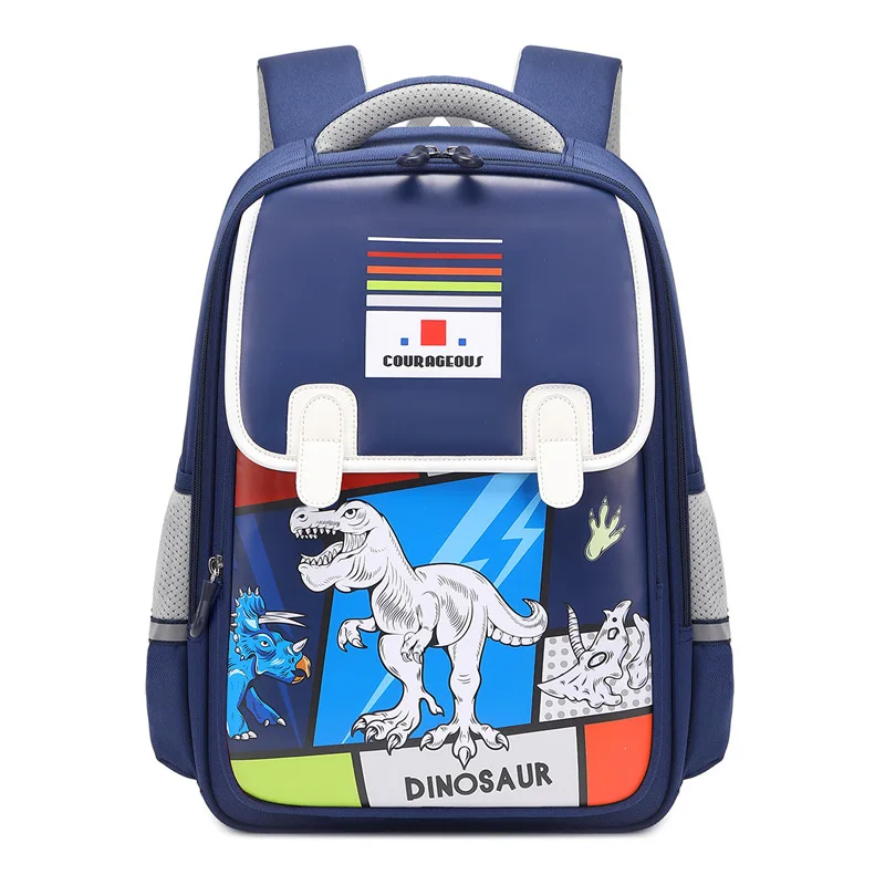 

New Primary School Student backpack for men lightweight load reducing spine protecting dinosaur large capacity PU leather